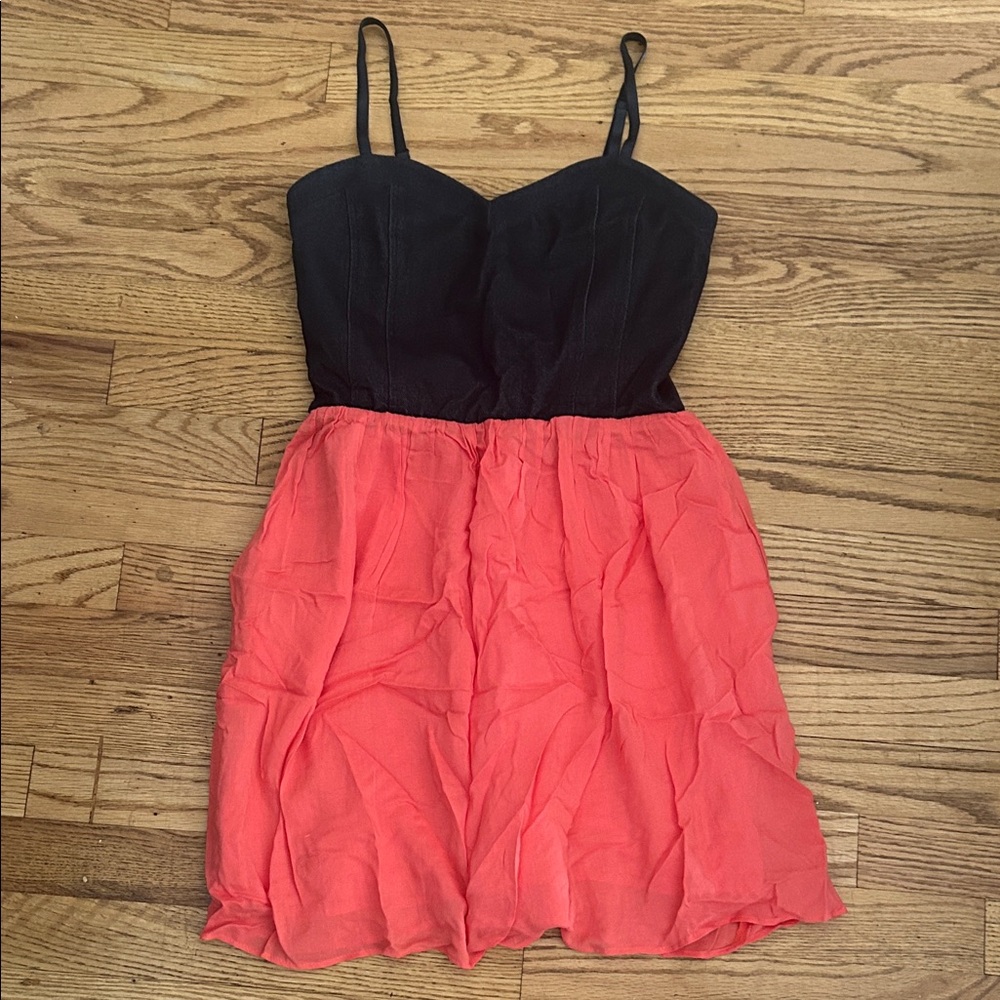 Denim and Coral Strapless Dress